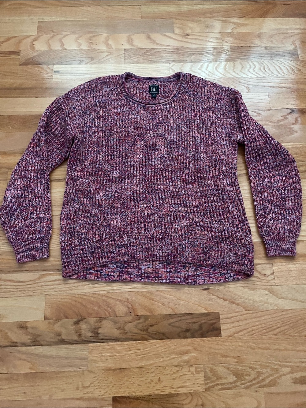 GAP Women’s Marled Pink and Gray Crewneck Sweater
